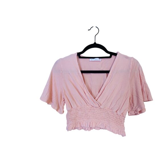 Blue Blush Los Angeles Pink Smocked Waist Surplice Top Womens M - Picture 1 of 5